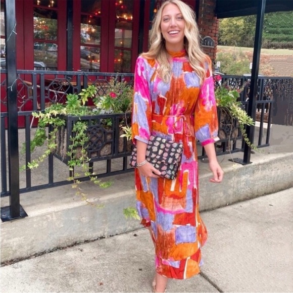 Maeve by Anthropologie Jessamine Mock Neck Maxi Dress Size XL pink orange - Picture 6 of 7